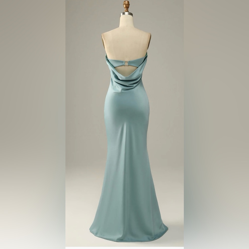 Blue Satin Mermaid Bridesmaid Dress